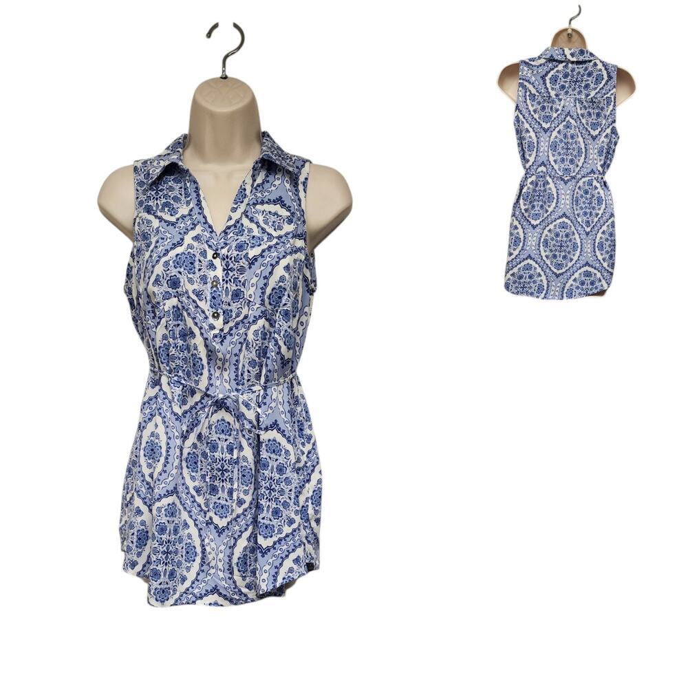 Motherhood Maternity Sleeveless Blouse Shirt Top Color Blue/White Size Small